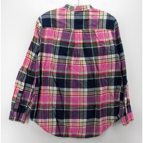 Lands End Top 10P Petites Flannel 1/2 Button Up Shirt Band Collar - Picture 7 of 11